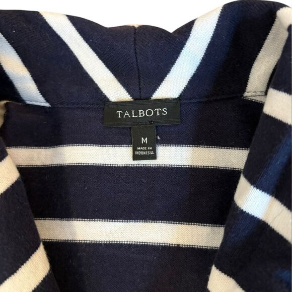 Talbots Full Zip Sweater Jacket Navy White Stripes Cotton Womens Size Medium - Picture 6 of 10